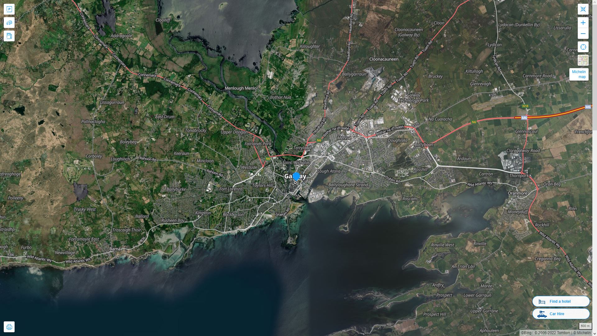 Galway Highway and Road Map with Satellite View